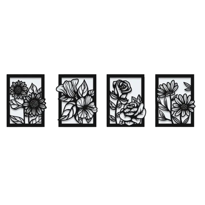 4 Pieces Floral Artworks Wall Hangings