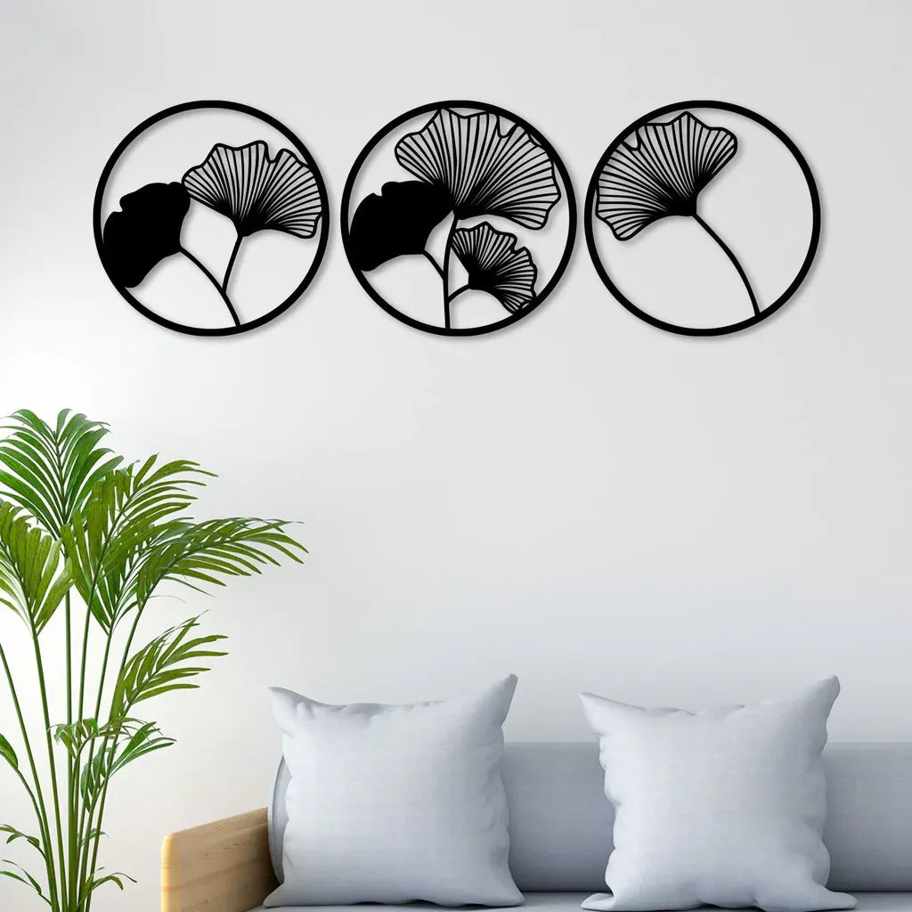 Geometric Flower Wall Art, Leaf Wall Art, Set of 3 Round Leaves Wall Décor, Nature Wall Art, Wall Decoration Items