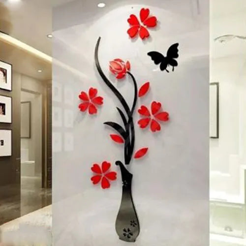 Red & Black Vase Wall Decoration - Premium Wooden Wall Decor for Home