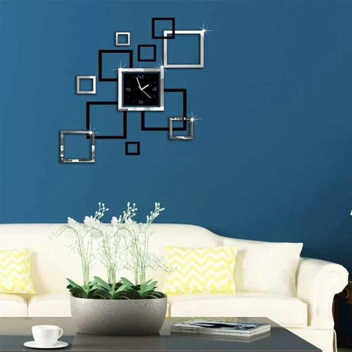 3d Diy Acrylic Wall Clock Modern Design Clock Decoration Living Room Quartz Acrylic Creative Square Mirror Stereo Wooden Wall Clock - Acrylic Wall Clock Golden Black / Silver Black