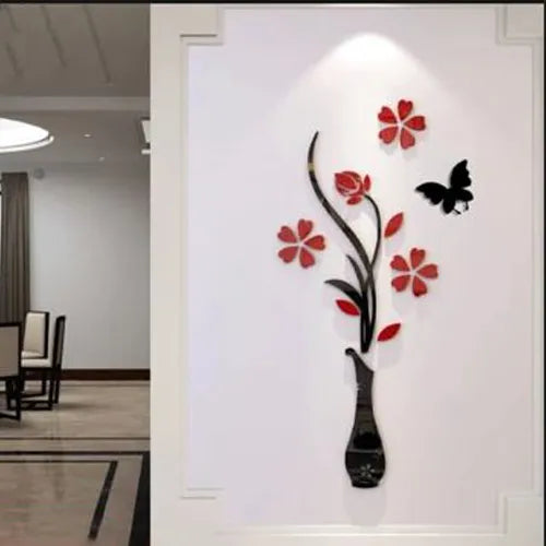 Red & Black Vase Wall Decoration - Premium Wooden Wall Decor for Home