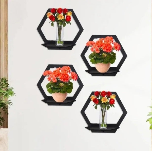 Hexagon Wall Shelf - Wooden Laser-Cut Floating Shelves