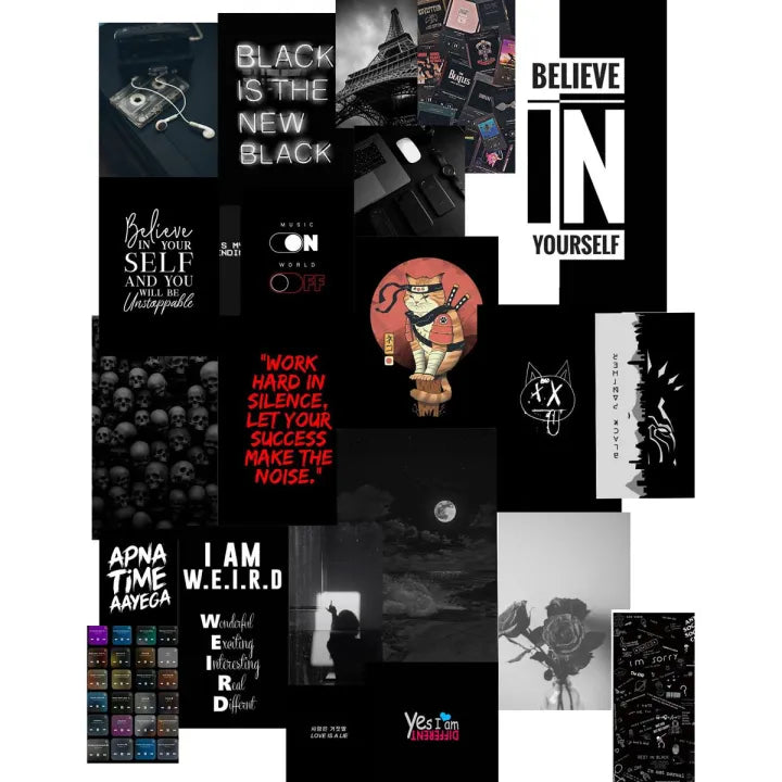 Black Theme Aesthetic Wall Photo Print Collage 21 Cards 4x6 For Wall Decor