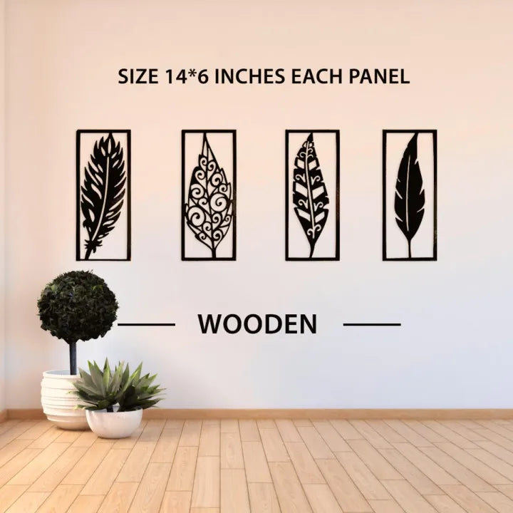 4 Pcs Wooden wall art decoration item unique and creative 4 panels wooden leaves