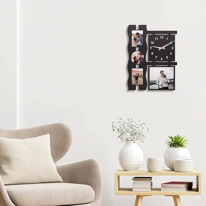 Trending Wooden Wall Clock with Stylish Photo Frames - Perfect for Home Decor