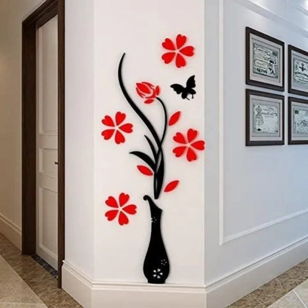 Red & Black Vase Wall Decoration - Premium Wooden Wall Decor for Home