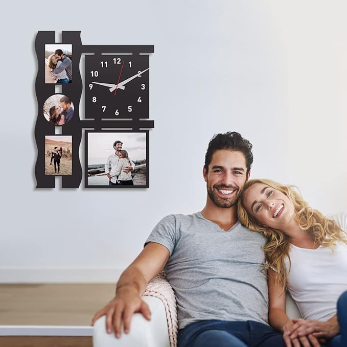 Trending Wooden Wall Clock with Stylish Photo Frames - Perfect for Home Decor