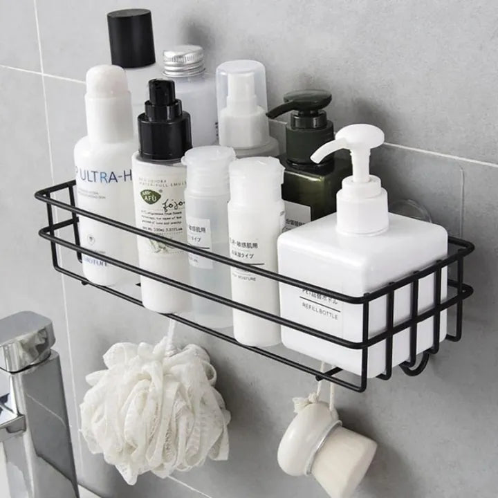 Bathroom Storage Hanging Shelf Wall Mounted With Hooks