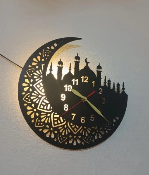 3D Islamic Antique Design Laser-Cut Wooden Wall Clock - Stylish Decor for Home & Rooms