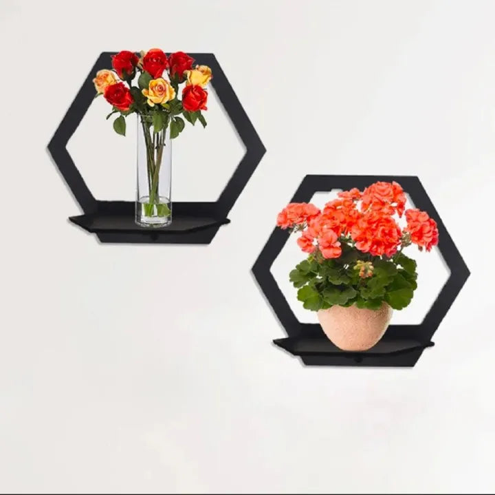 Hexagon Wall Shelf - Wooden Laser-Cut Floating Shelves