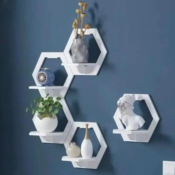 Hexagon Wall Shelf - Wooden Laser-Cut Floating Shelves