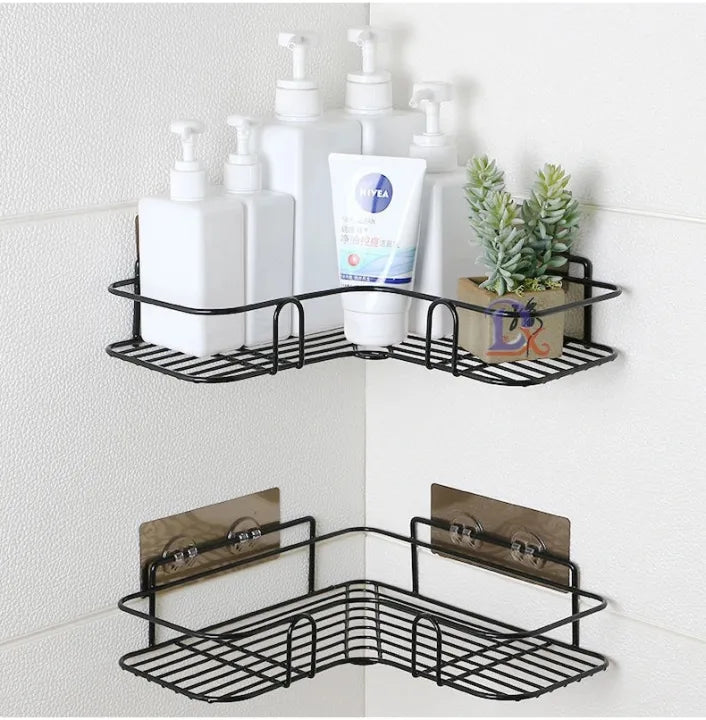 Bathroom Kitchen Punch Corner Frame Shower Shelf Wrought Iron Shampoo Storage Rack Holder bathroom accessories