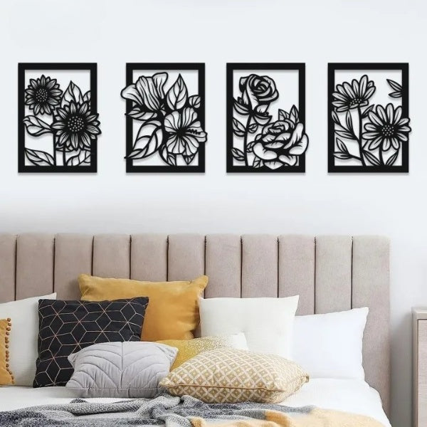 4 Pieces Floral Artworks Wall Hangings