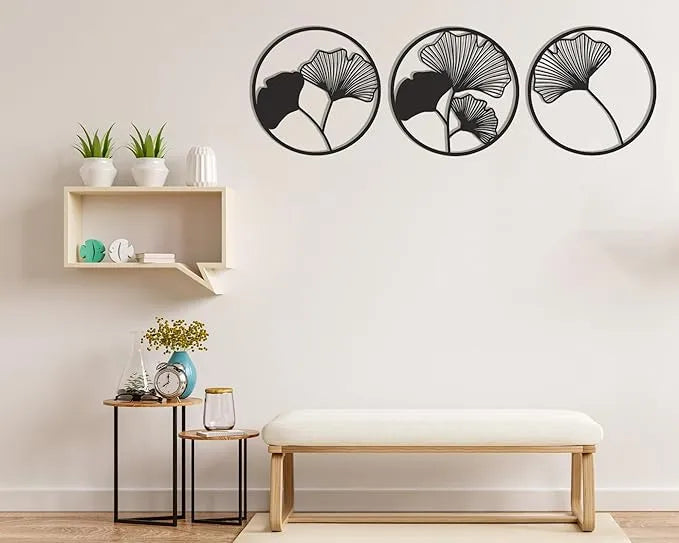 Geometric Flower Wall Art, Leaf Wall Art, Set of 3 Round Leaves Wall Décor, Nature Wall Art, Wall Decoration Items