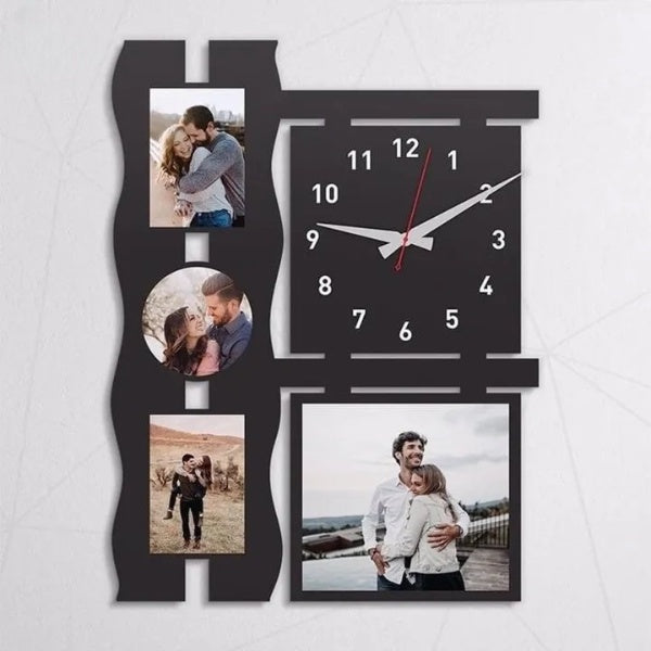 Trending Wooden Wall Clock with Stylish Photo Frames - Perfect for Home Decor