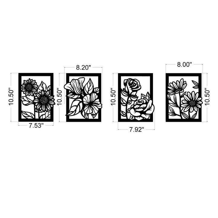 4 Pieces Floral Artworks Wall Hangings