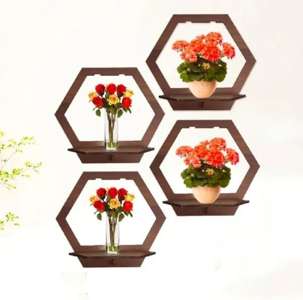 Hexagon Wall Shelf - Wooden Laser-Cut Floating Shelves