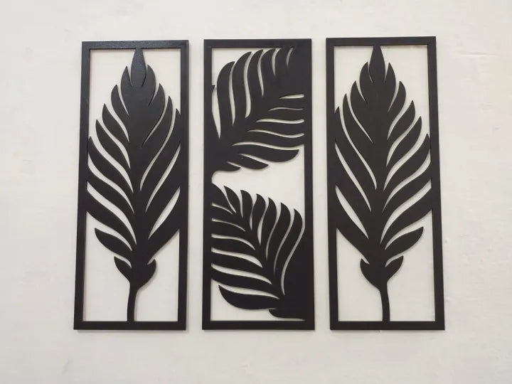 Set of 3 Palm Leaf Wooden Wall Art - Modern Wall Art Designs for Room Decor