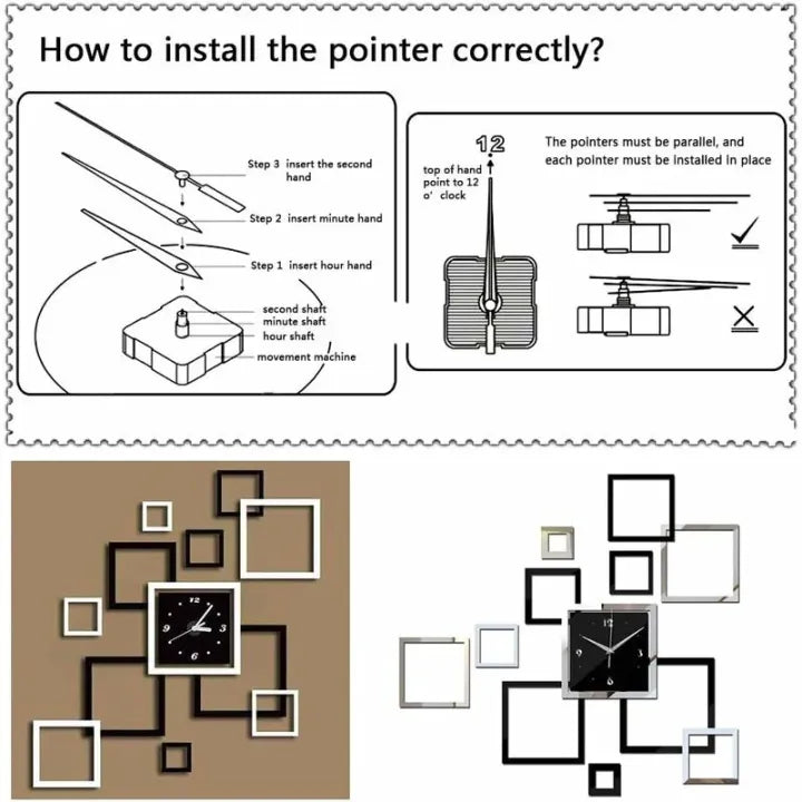 3d Diy Acrylic Wall Clock Modern Design Clock Decoration Living Room Quartz Acrylic Creative Square Mirror Stereo Wooden Wall Clock - Acrylic Wall Clock Golden Black / Silver Black