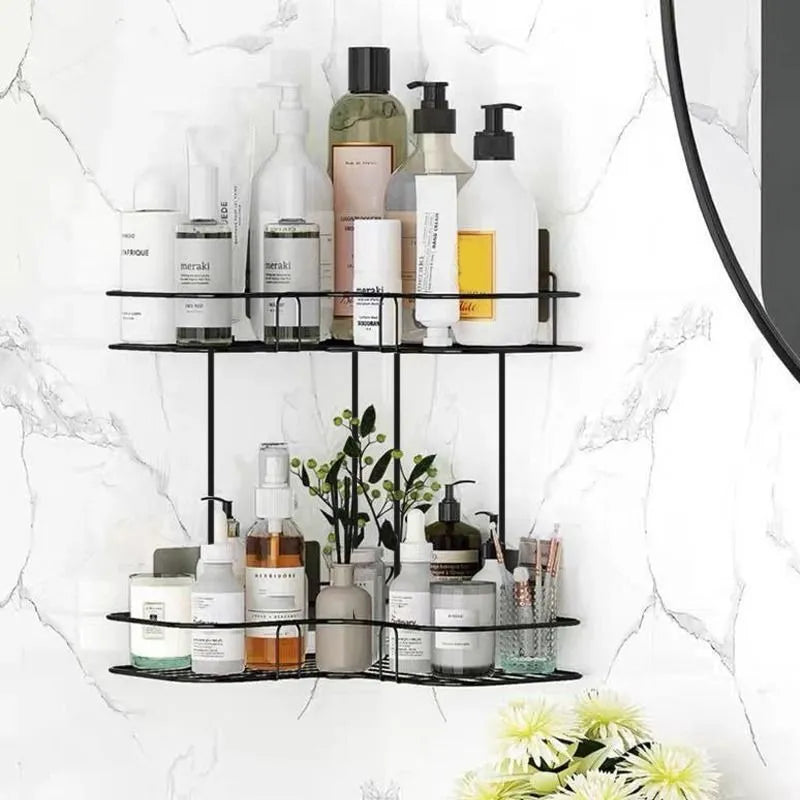 Bathroom Kitchen Punch Corner Frame Shower Shelf Wrought Iron Shampoo Storage Rack Holder bathroom accessories