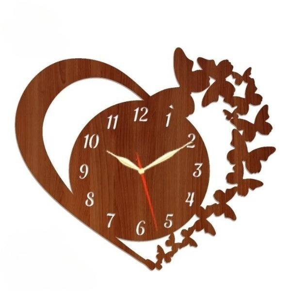 Heart Wooden Wall Clock with Premium Light – Elegant Wooden Clock for Bedroom & Living Room