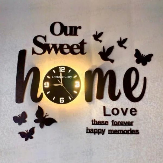 3D Wooden Wall Clock – Butterflies & Sweet Home Design