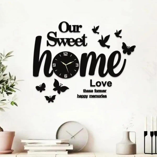 3D Wooden Wall Clock – Butterflies & Sweet Home Design