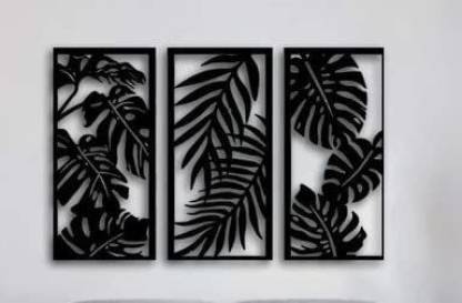 3D Set of 3 Leaf Wooden Wall Art - Elegant Home Decor & Decorating Items