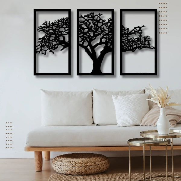 3D Wooden Tree Wall Art Decor (3 Pieces) - Modern Nature-Inspired Home & Office Decor