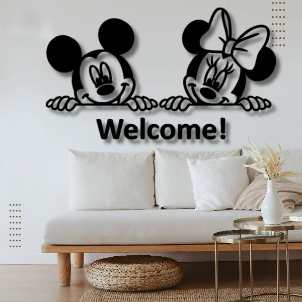 3D Mickey & Minnie Mouse Welcome Wooden Wall Art - Charming Home & Bedroom Decor